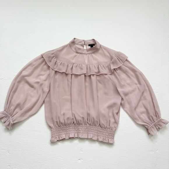 Ann Taylor Dusty Pink Ruffle Chiffon Blouse, Size Large - Picture 1 of 8